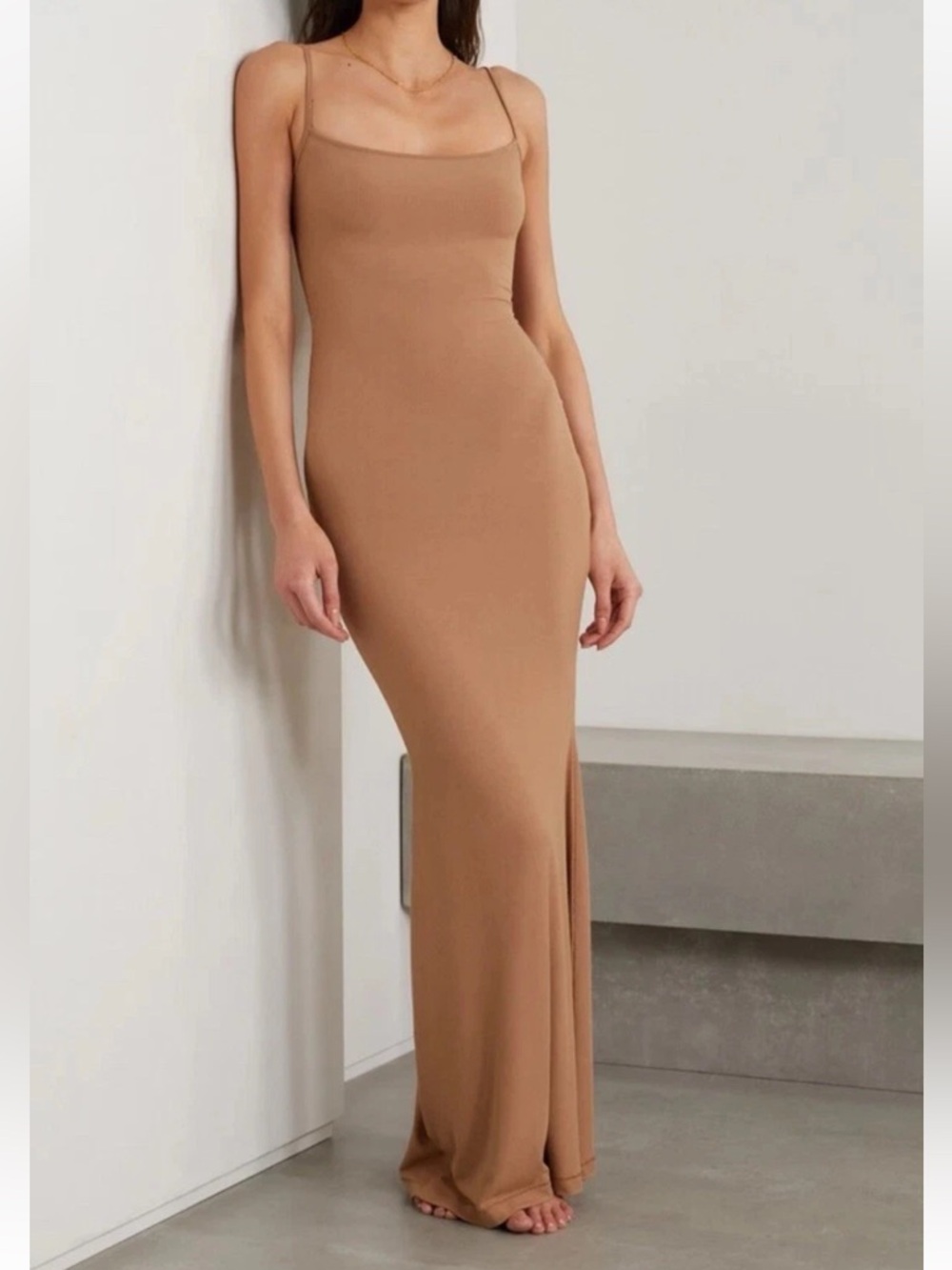 SKIMS Soft Lounge Ribbed Long Slip Dress Camel 4X NWT Adjustable Straps Maxi